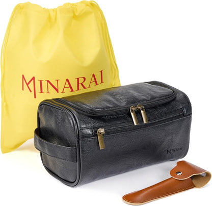 Mens Toiletry Travel Bag with Razor Case & Dust Bag – Premium PU Leather Organizer with Hanging Design and Structured Storage – Mens Toiletry Bag for Travel, Gym, and Everyday Gift–DARK BROWN