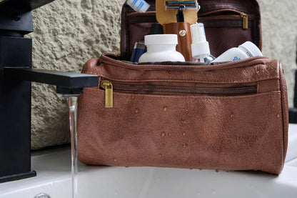 Mens Toiletry Travel Bag with Razor Case & Dust Bag – Premium PU Leather Organizer with Hanging Design and Structured Storage – Mens Toiletry Bag for Travel, Gym, and Everyday Gift–DARK BROWN
