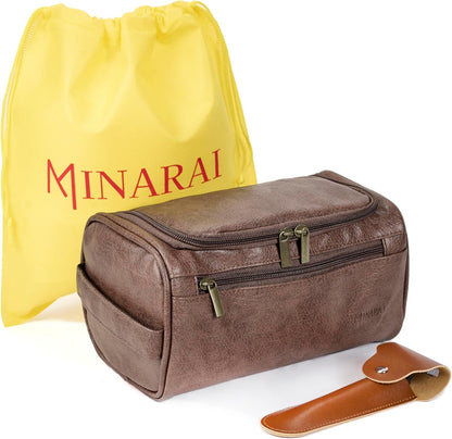 Mens Toiletry Travel Bag with Razor Case & Dust Bag – Premium PU Leather Organizer with Hanging Design and Structured Storage – Mens Toiletry Bag for Travel, Gym, and Everyday Gift–DARK BROWN