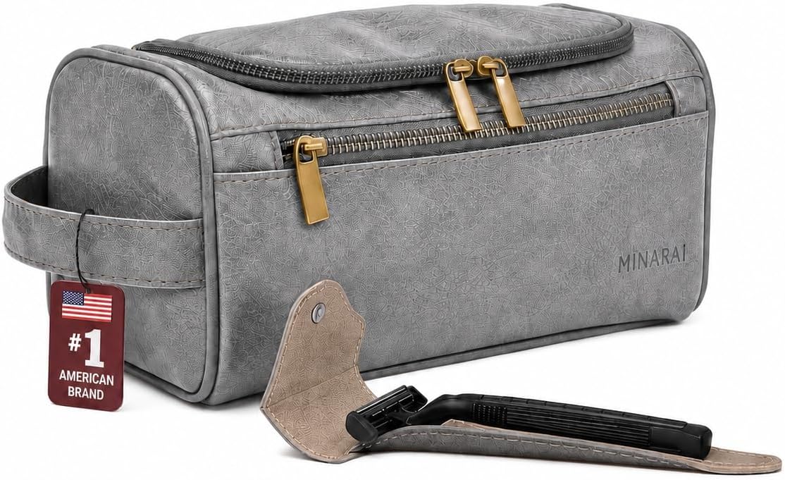 Mens Toiletry Travel Bag with Razor Case & Dust Bag – Premium PU Leather Organizer with Hanging Design and Structured Storage – Mens Toiletry Bag for Travel, Gym, and Everyday Gift–DARK BROWN