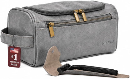 Mens Toiletry Travel Bag with Razor Case & Dust Bag – Premium PU Leather Organizer with Hanging Design and Structured Storage – Mens Toiletry Bag for Travel, Gym, and Everyday Gift–DARK BROWN
