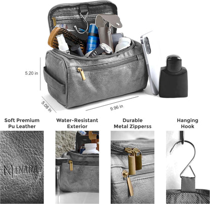 Mens Toiletry Travel Bag with Razor Case & Dust Bag – Premium PU Leather Organizer with Hanging Design and Structured Storage – Mens Toiletry Bag for Travel, Gym, and Everyday Gift–DARK BROWN