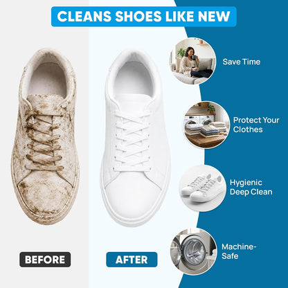Shoe Washing Machine Bag – 2Pcs Shoe Cleaning Laundry Bags for Sneakers | Shoe Trees and 6 Deodorizer Balls Included, Secure Zip Lock Sneaker Washing Machine 360° Deep Shoe Cleaning Bag