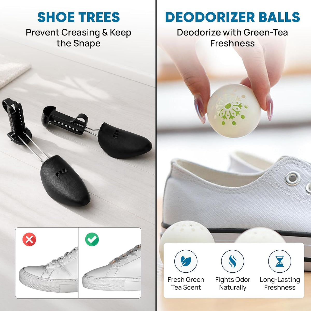 Shoe Washing Machine Bag – 2Pcs Shoe Cleaning Laundry Bags for Sneakers | Shoe Trees and 6 Deodorizer Balls Included, Secure Zip Lock Sneaker Washing Machine 360° Deep Shoe Cleaning Bag