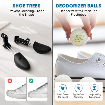 Shoe Washing Machine Bag – 2Pcs Shoe Cleaning Laundry Bags for Sneakers | Shoe Trees and 6 Deodorizer Balls Included, Secure Zip Lock Sneaker Washing Machine 360° Deep Shoe Cleaning Bag