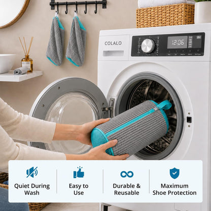 Shoe Washing Machine Bag – 2Pcs Shoe Cleaning Laundry Bags for Sneakers | Shoe Trees and 6 Deodorizer Balls Included, Secure Zip Lock Sneaker Washing Machine 360° Deep Shoe Cleaning Bag