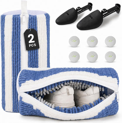 Shoe Washing Machine Bag – 2Pcs Shoe Cleaning Laundry Bags for Sneakers | Shoe Trees and 6 Deodorizer Balls Included, Secure Zip Lock Sneaker Washing Machine 360° Deep Shoe Cleaning Bag