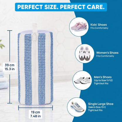 Shoe Washing Machine Bag – 2Pcs Shoe Cleaning Laundry Bags for Sneakers | Shoe Trees and 6 Deodorizer Balls Included, Secure Zip Lock Sneaker Washing Machine 360° Deep Shoe Cleaning Bag