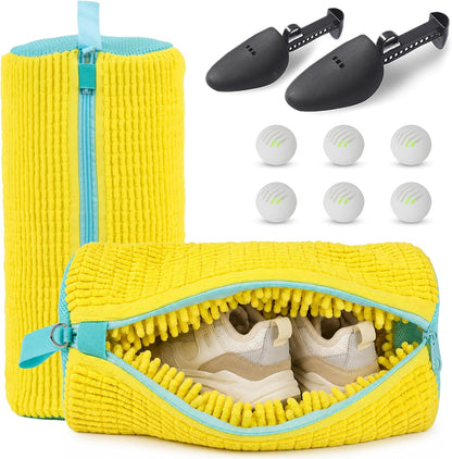 Shoe Washing Machine Bag – 2Pcs Shoe Cleaning Laundry Bags for Sneakers | Shoe Trees and 6 Deodorizer Balls Included, Secure Zip Lock Sneaker Washing Machine 360° Deep Shoe Cleaning Bag