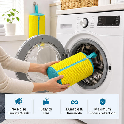 Shoe Washing Machine Bag – 2Pcs Shoe Cleaning Laundry Bags for Sneakers | Shoe Trees and 6 Deodorizer Balls Included, Secure Zip Lock Sneaker Washing Machine 360° Deep Shoe Cleaning Bag