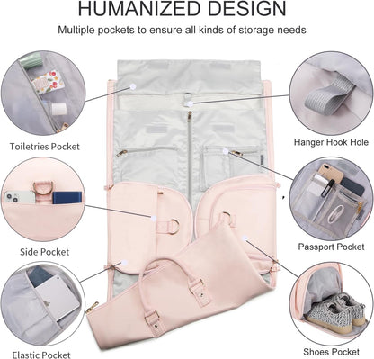 Convertible Carry on Garment Bag for Women, Garment Bags for Travel with Shoe Pouch 2 in 1 Hanging Suitcase Suit Bag for Women Travel Duffle Bag Garment Bag