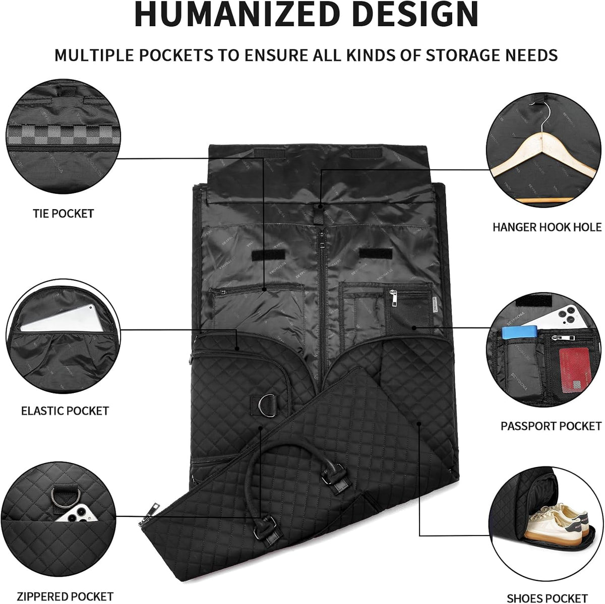 Convertible Carry on Garment Bag for Women, Garment Bags for Travel with Shoe Pouch 2 in 1 Hanging Suitcase Suit Bag for Women Travel Duffle Bag Garment Bag