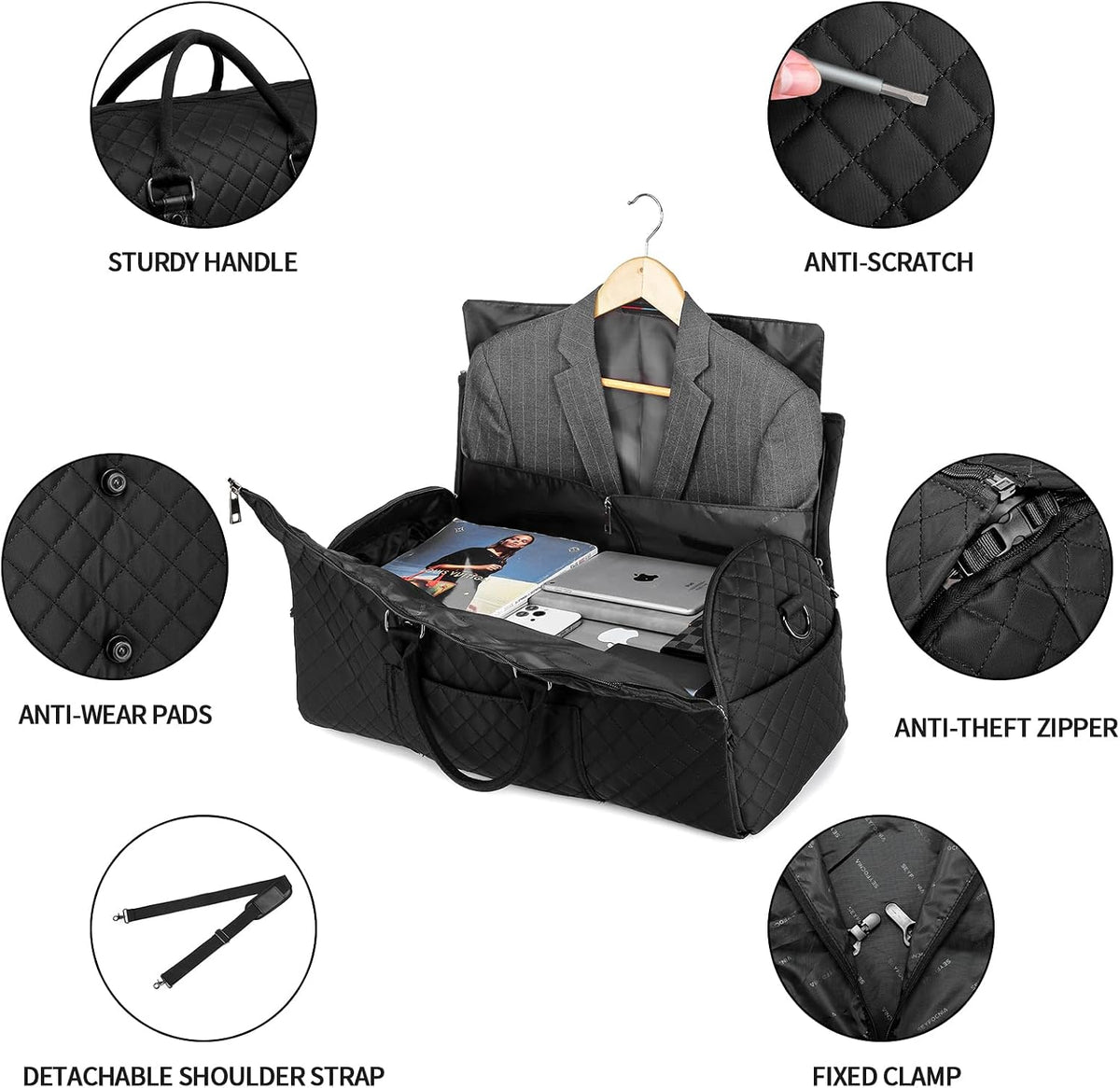 Convertible Carry on Garment Bag for Women, Garment Bags for Travel with Shoe Pouch 2 in 1 Hanging Suitcase Suit Bag for Women Travel Duffle Bag Garment Bag