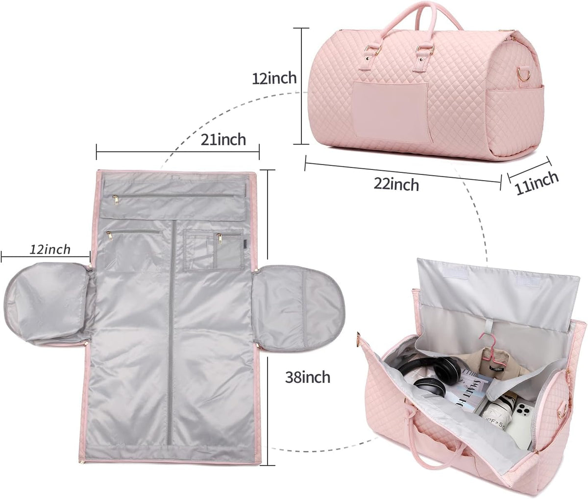 Convertible Carry on Garment Bag for Women, Garment Bags for Travel with Shoe Pouch 2 in 1 Hanging Suitcase Suit Bag for Women Travel Duffle Bag Garment Bag