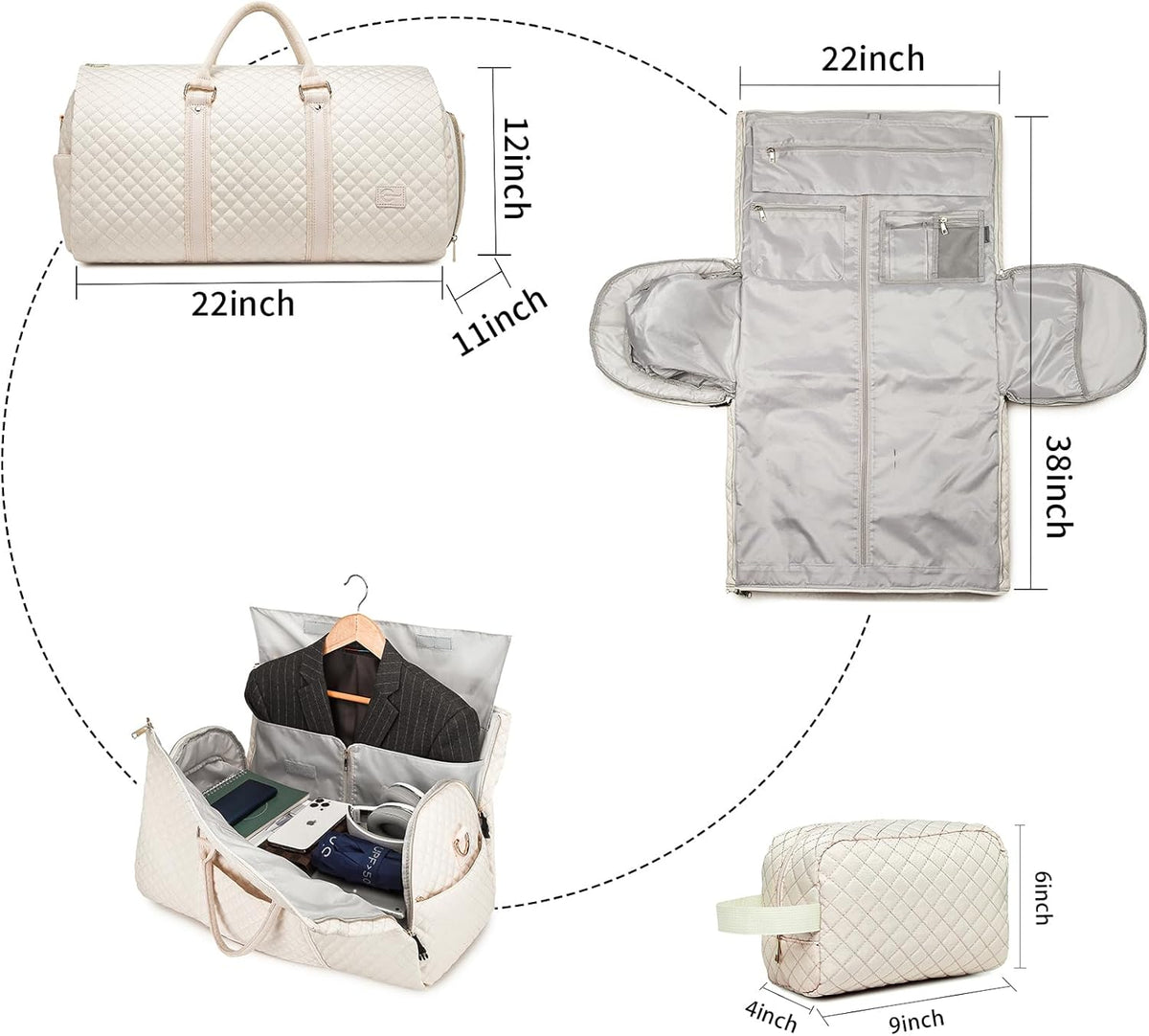 Convertible Carry on Garment Bag for Women, Garment Bags for Travel with Shoe Pouch 2 in 1 Hanging Suitcase Suit Bag for Women Travel Duffle Bag Garment Bag