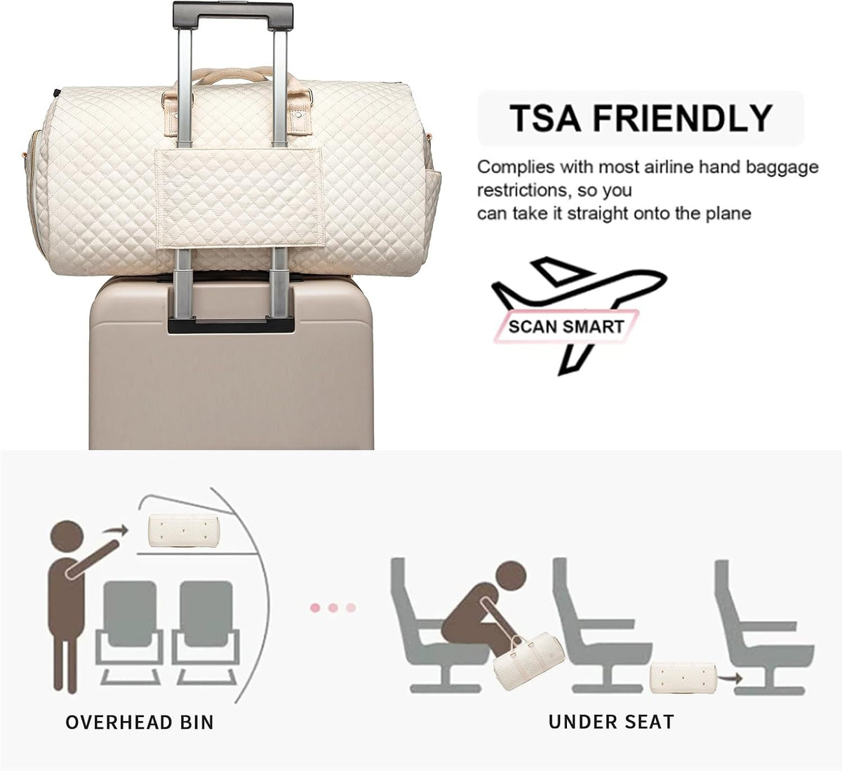 Convertible Carry on Garment Bag for Women, Garment Bags for Travel with Shoe Pouch 2 in 1 Hanging Suitcase Suit Bag for Women Travel Duffle Bag Garment Bag