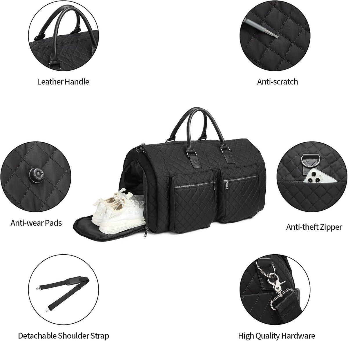 Convertible Carry on Garment Bag for Women, Garment Bags for Travel with Shoe Pouch 2 in 1 Hanging Suitcase Suit Bag for Women Travel Duffle Bag Garment Bag