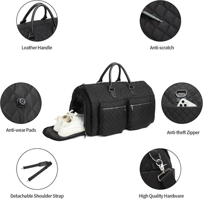 Convertible Carry on Garment Bag for Women, Garment Bags for Travel with Shoe Pouch 2 in 1 Hanging Suitcase Suit Bag for Women Travel Duffle Bag Garment Bag