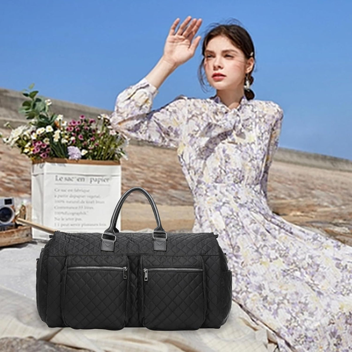 Convertible Carry on Garment Bag for Women, Garment Bags for Travel with Shoe Pouch 2 in 1 Hanging Suitcase Suit Bag for Women Travel Duffle Bag Garment Bag