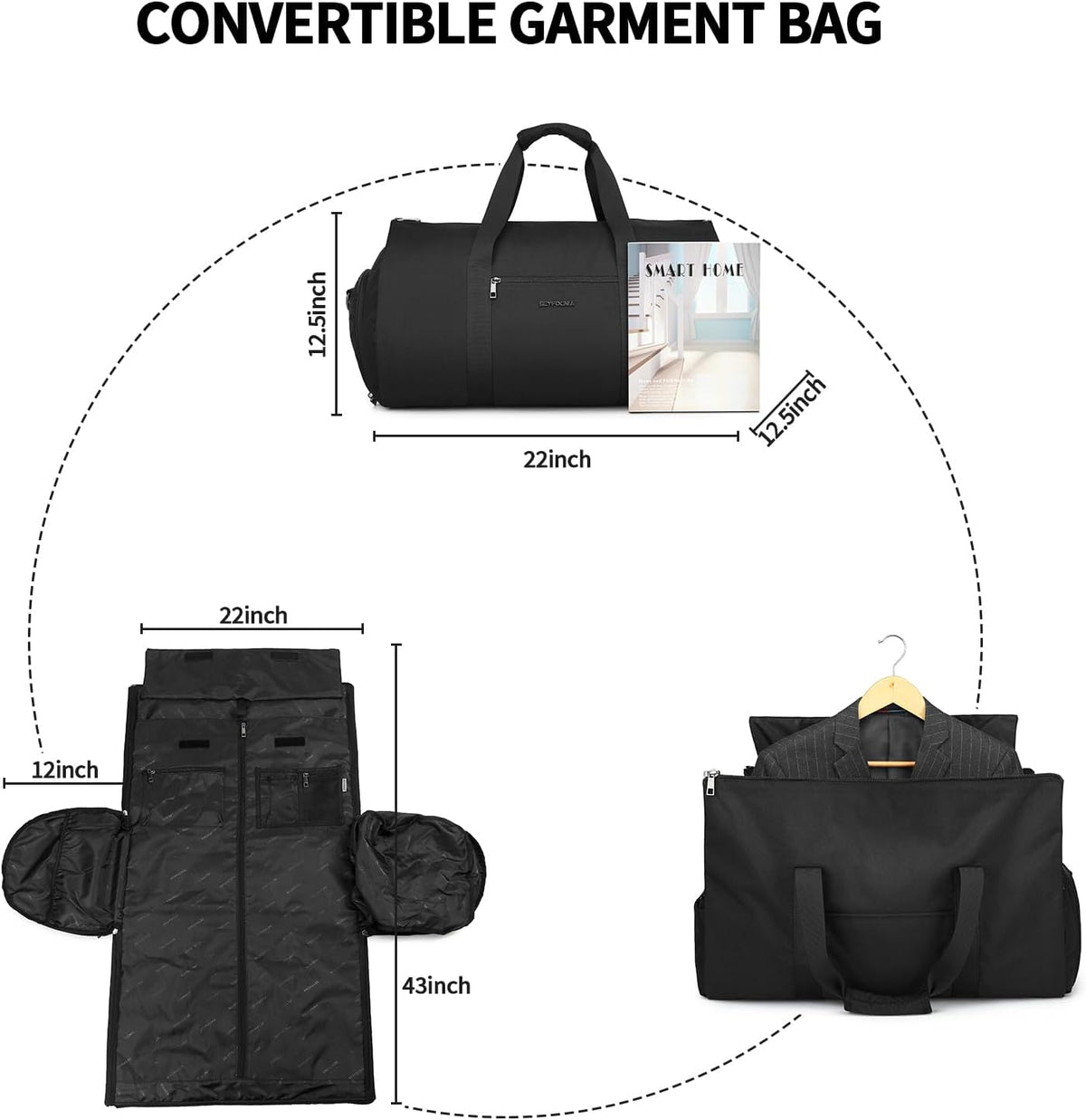 Convertible Carry on Garment Bag for Women, Garment Bags for Travel with Shoe Pouch 2 in 1 Hanging Suitcase Suit Bag for Women Travel Duffle Bag Garment Bag