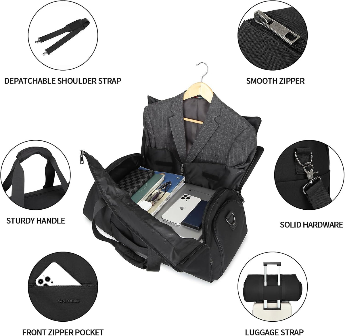 Convertible Carry on Garment Bag for Women, Garment Bags for Travel with Shoe Pouch 2 in 1 Hanging Suitcase Suit Bag for Women Travel Duffle Bag Garment Bag