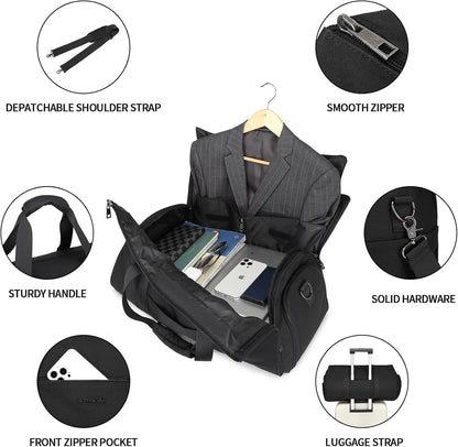 Convertible Carry on Garment Bag for Women, Garment Bags for Travel with Shoe Pouch 2 in 1 Hanging Suitcase Suit Bag for Women Travel Duffle Bag Garment Bag