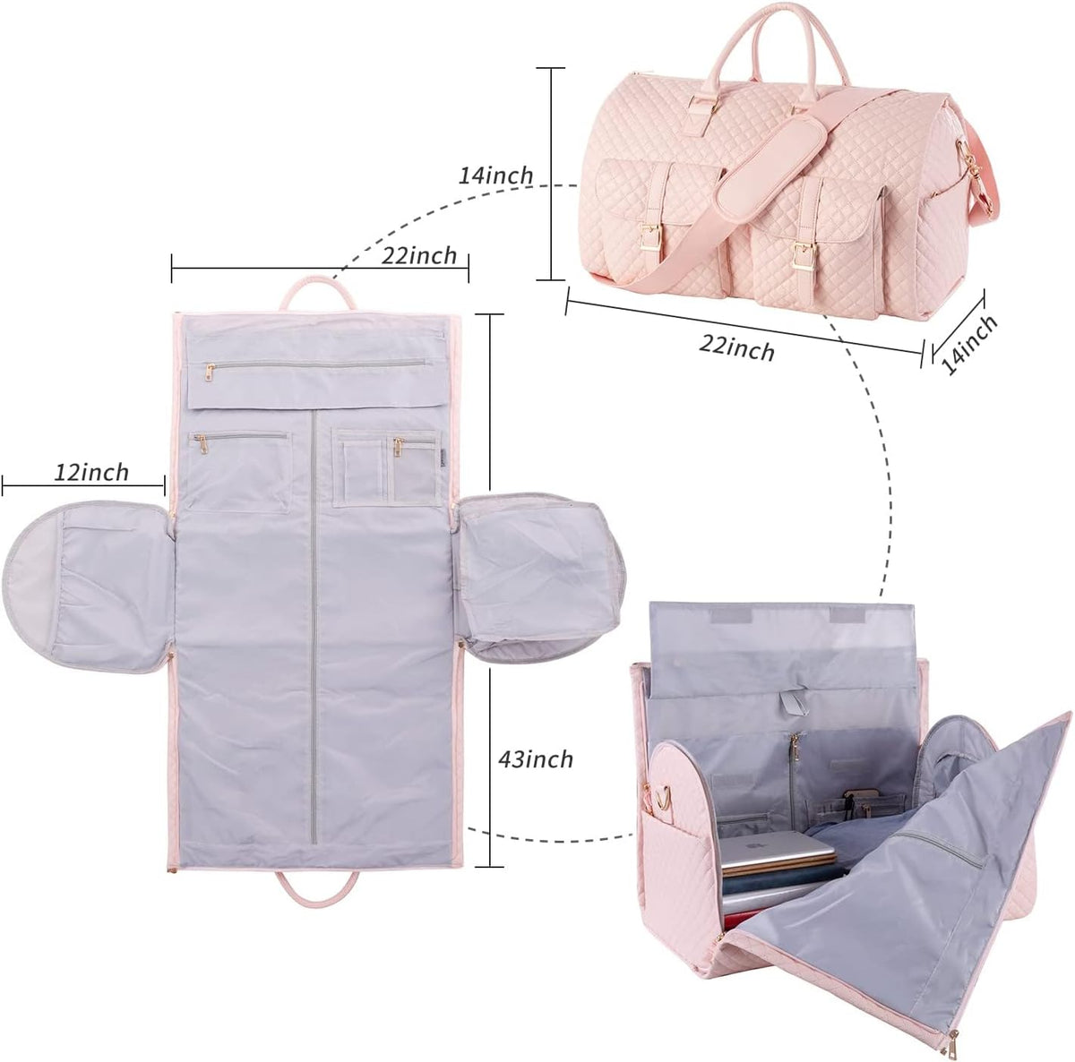 Convertible Carry on Garment Bag for Women, Garment Bags for Travel with Shoe Pouch 2 in 1 Hanging Suitcase Suit Bag for Women Travel Duffle Bag Garment Bag
