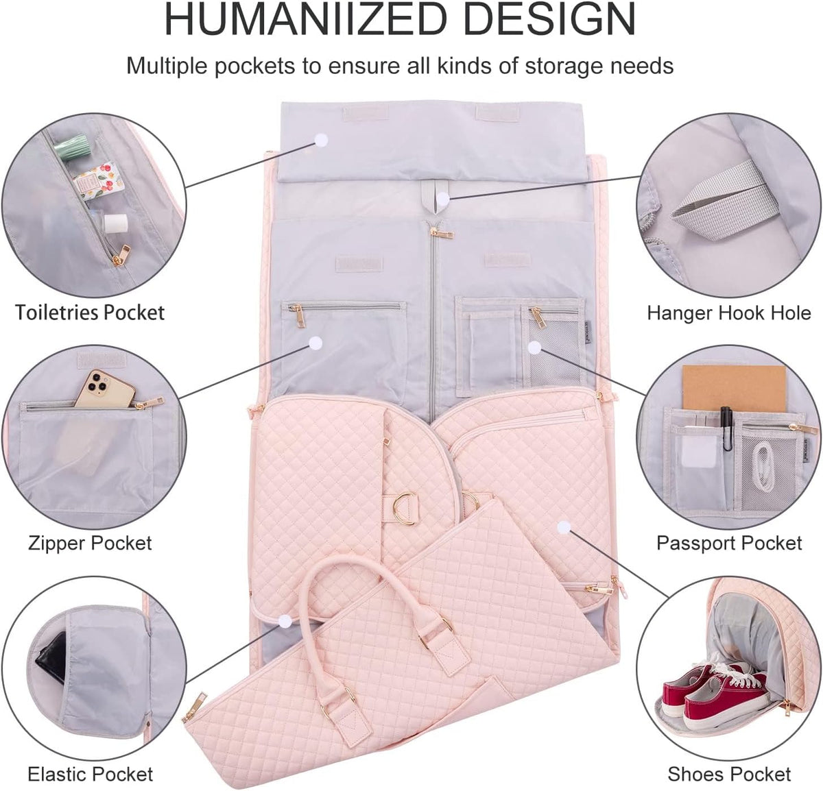 Convertible Carry on Garment Bag for Women, Garment Bags for Travel with Shoe Pouch 2 in 1 Hanging Suitcase Suit Bag for Women Travel Duffle Bag Garment Bag