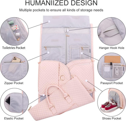 Convertible Carry on Garment Bag for Women, Garment Bags for Travel with Shoe Pouch 2 in 1 Hanging Suitcase Suit Bag for Women Travel Duffle Bag Garment Bag