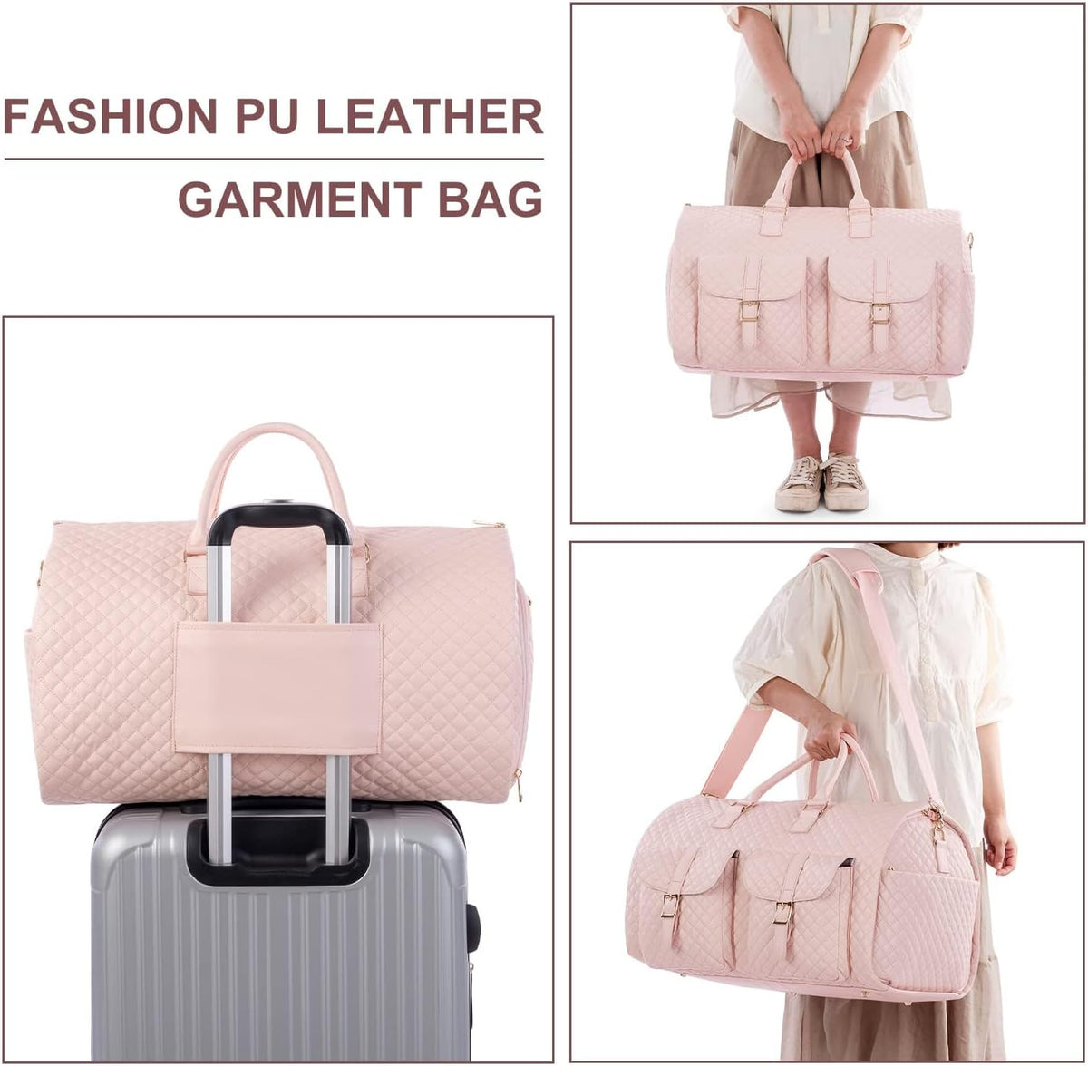 Convertible Carry on Garment Bag for Women, Garment Bags for Travel with Shoe Pouch 2 in 1 Hanging Suitcase Suit Bag for Women Travel Duffle Bag Garment Bag