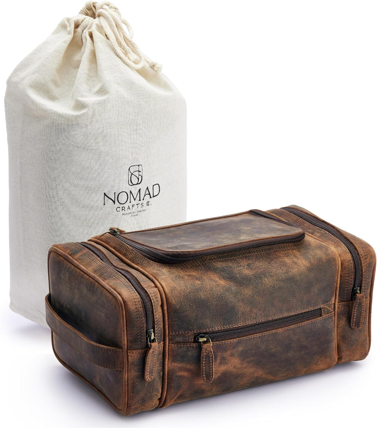 . Medium Sized Hanging Leather Toiletry Bag for Men Women - Premium Men's Travel Bag, Dopp Kit, Leather Pouch, Mens Toiletry Bag for Travel