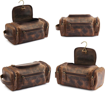 . Medium Sized Hanging Leather Toiletry Bag for Men Women - Premium Men's Travel Bag, Dopp Kit, Leather Pouch, Mens Toiletry Bag for Travel