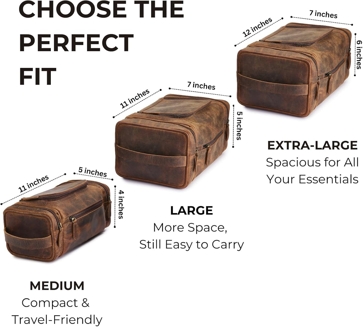 . Medium Sized Hanging Leather Toiletry Bag for Men Women - Premium Men's Travel Bag, Dopp Kit, Leather Pouch, Mens Toiletry Bag for Travel