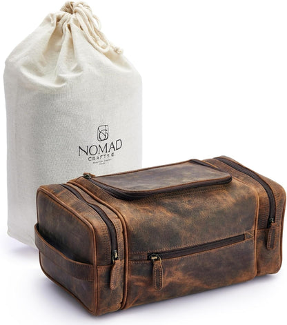 . Medium Sized Hanging Leather Toiletry Bag for Men Women - Premium Men's Travel Bag, Dopp Kit, Leather Pouch, Mens Toiletry Bag for Travel