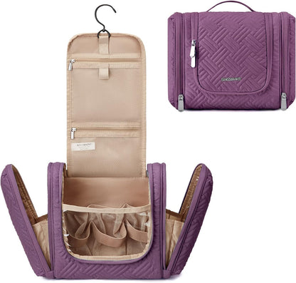 Large Travel Toiletry Bag for Women, Hanging Toiletry Bag with Hook, Travel Cosmetic Makeup Bag Travel Organizer for Accessories, Shampoo, Full Sized Container, Toiletries,Purple-Large