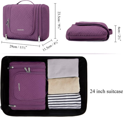Large Travel Toiletry Bag for Women, Hanging Toiletry Bag with Hook, Travel Cosmetic Makeup Bag Travel Organizer for Accessories, Shampoo, Full Sized Container, Toiletries,Purple-Large