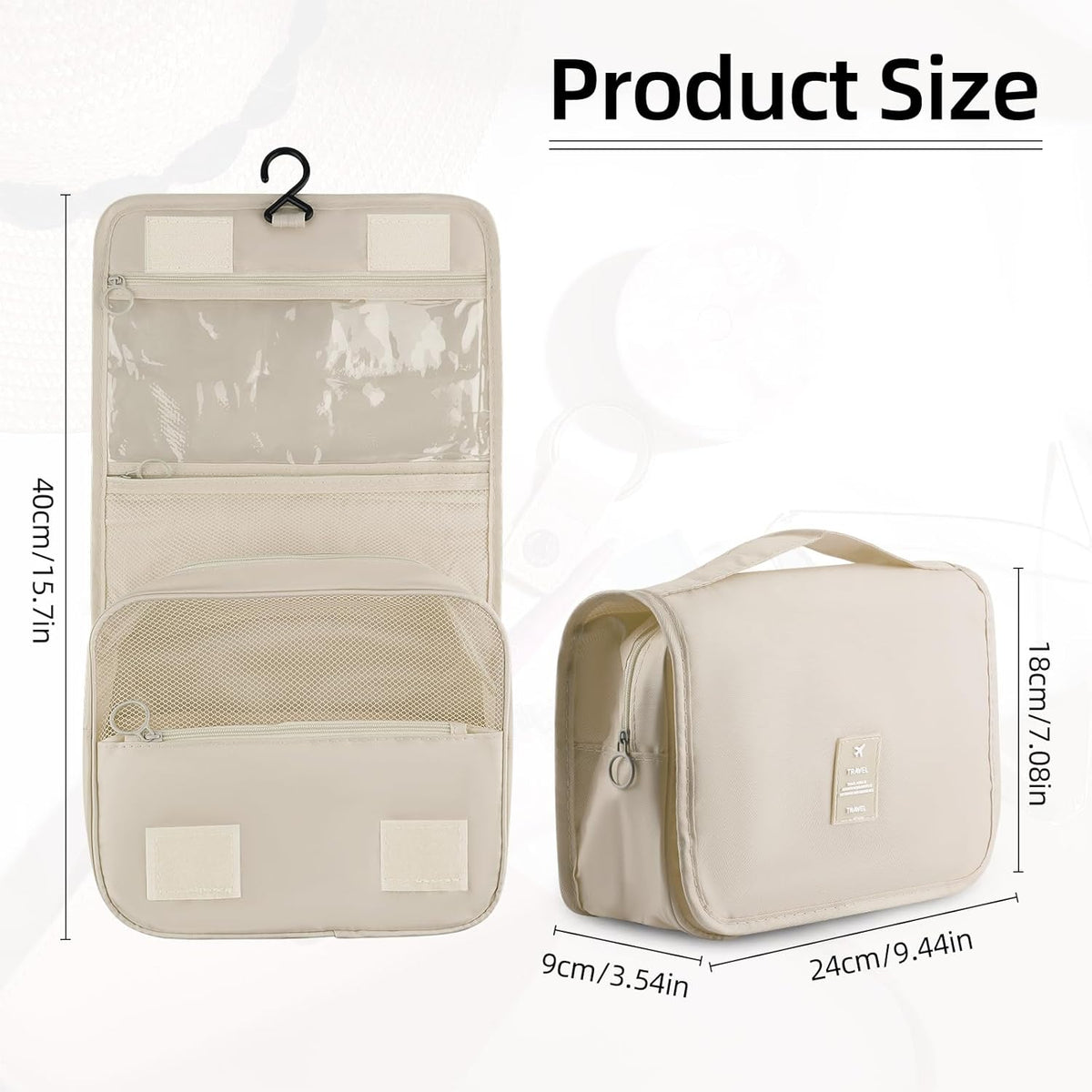 Foldable Hanging Travel Toiletry Bag,Waterproof Portable Travel Bags, Multifunction Travel Makeup Cosmetic Bag Organizer with Hanging Hook (Black)
