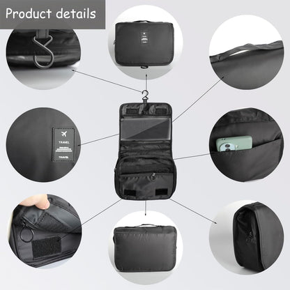 Foldable Hanging Travel Toiletry Bag,Waterproof Portable Travel Bags, Multifunction Travel Makeup Cosmetic Bag Organizer with Hanging Hook (Black)