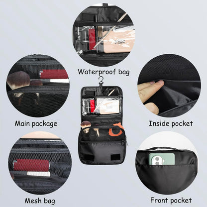 Foldable Hanging Travel Toiletry Bag,Waterproof Portable Travel Bags, Multifunction Travel Makeup Cosmetic Bag Organizer with Hanging Hook (Black)