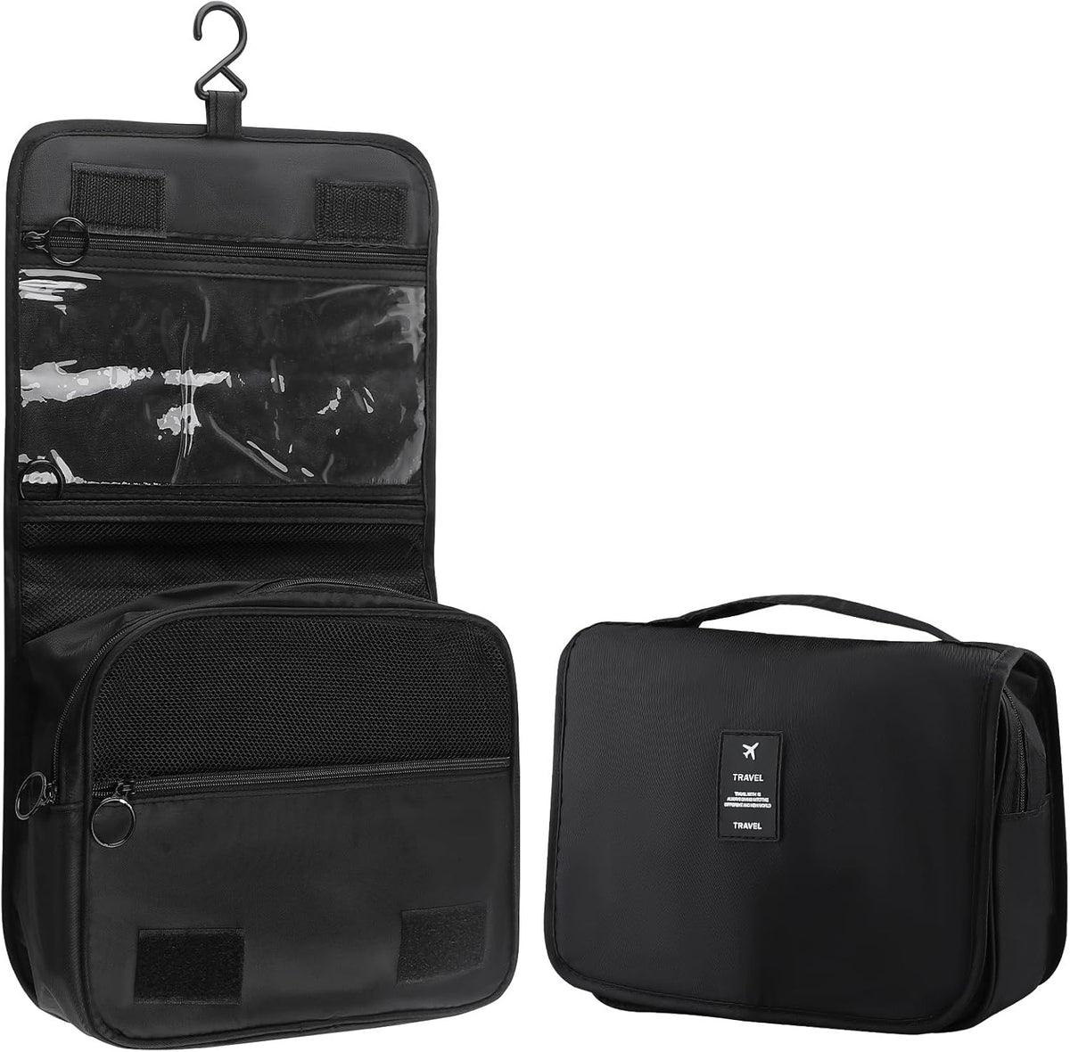 Foldable Hanging Travel Toiletry Bag,Waterproof Portable Travel Bags, Multifunction Travel Makeup Cosmetic Bag Organizer with Hanging Hook (Black)