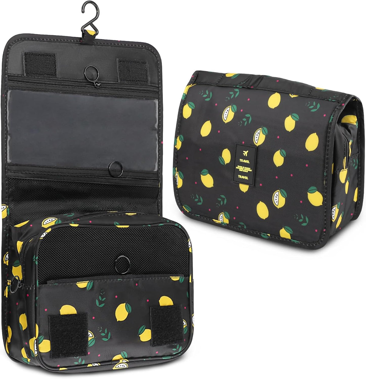 Foldable Hanging Travel Toiletry Bag,Waterproof Portable Travel Bags, Multifunction Travel Makeup Cosmetic Bag Organizer with Hanging Hook (Black)