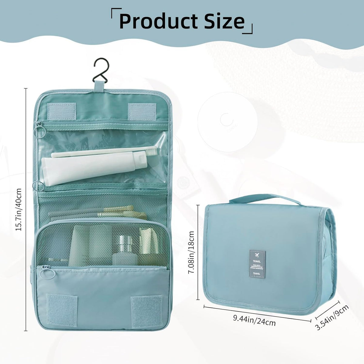 Foldable Hanging Travel Toiletry Bag,Waterproof Portable Travel Bags, Multifunction Travel Makeup Cosmetic Bag Organizer with Hanging Hook (Black)