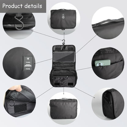 Foldable Hanging Travel Toiletry Bag,Waterproof Portable Travel Bags, Multifunction Travel Makeup Cosmetic Bag Organizer with Hanging Hook (Black)