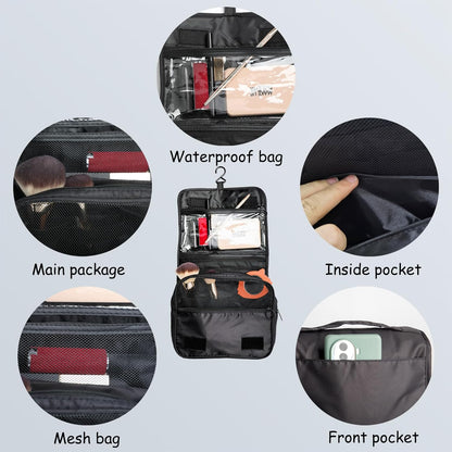 Foldable Hanging Travel Toiletry Bag,Waterproof Portable Travel Bags, Multifunction Travel Makeup Cosmetic Bag Organizer with Hanging Hook (Black)