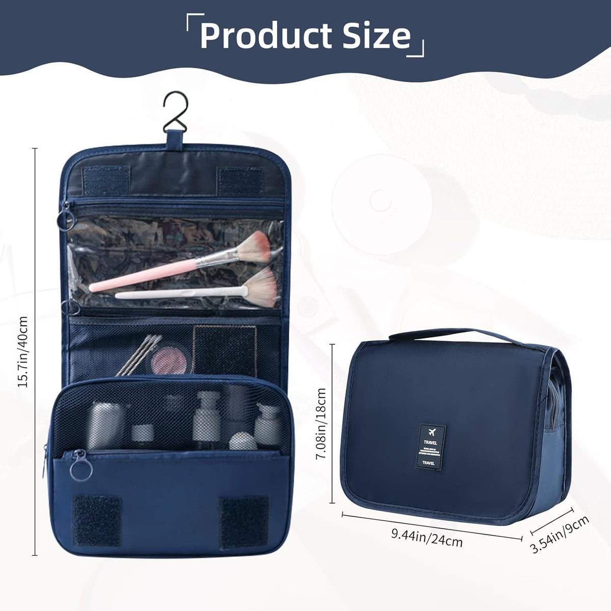 Foldable Hanging Travel Toiletry Bag,Waterproof Portable Travel Bags, Multifunction Travel Makeup Cosmetic Bag Organizer with Hanging Hook (Black)