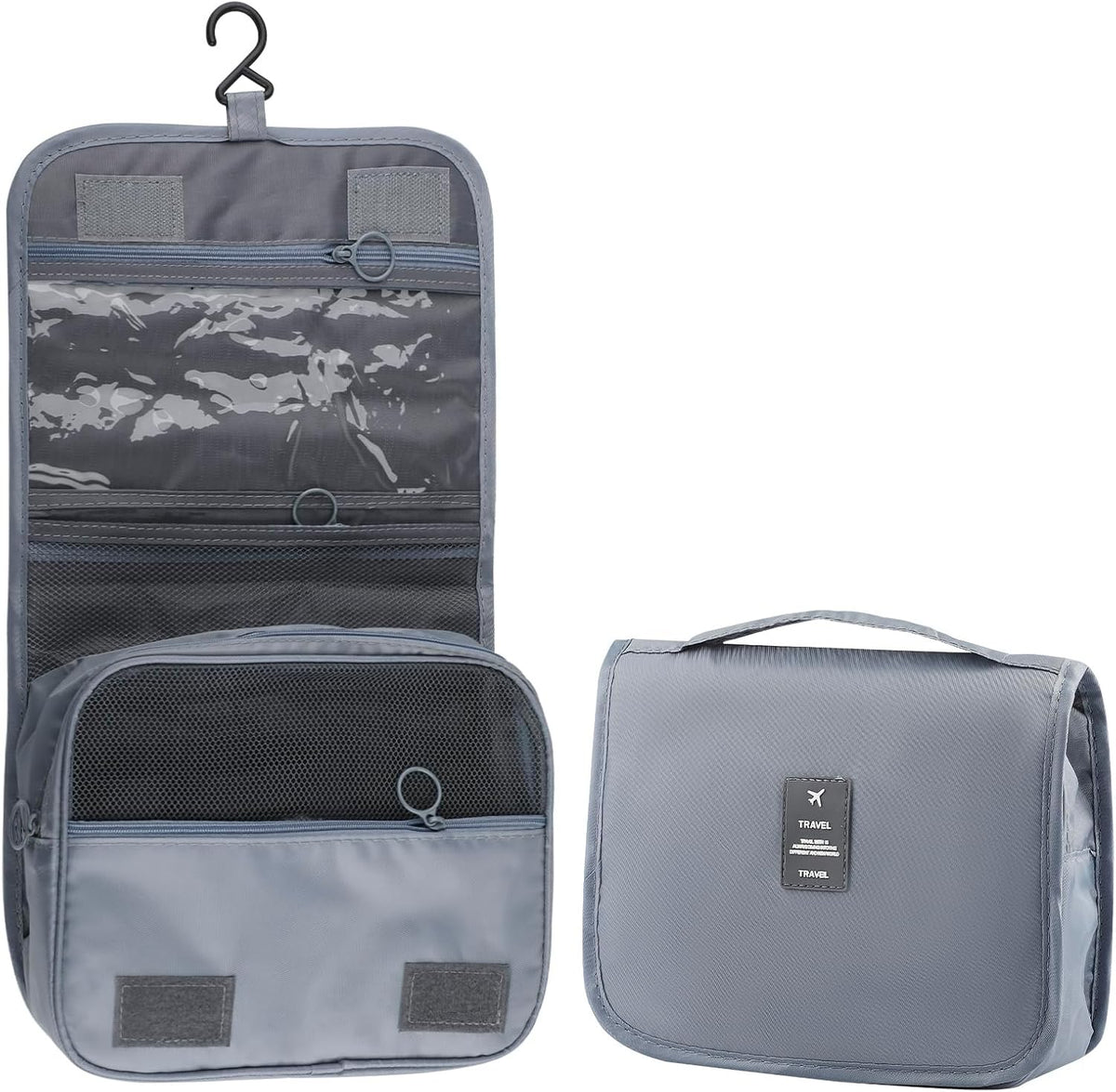 Foldable Hanging Travel Toiletry Bag,Waterproof Portable Travel Bags, Multifunction Travel Makeup Cosmetic Bag Organizer with Hanging Hook (Black)