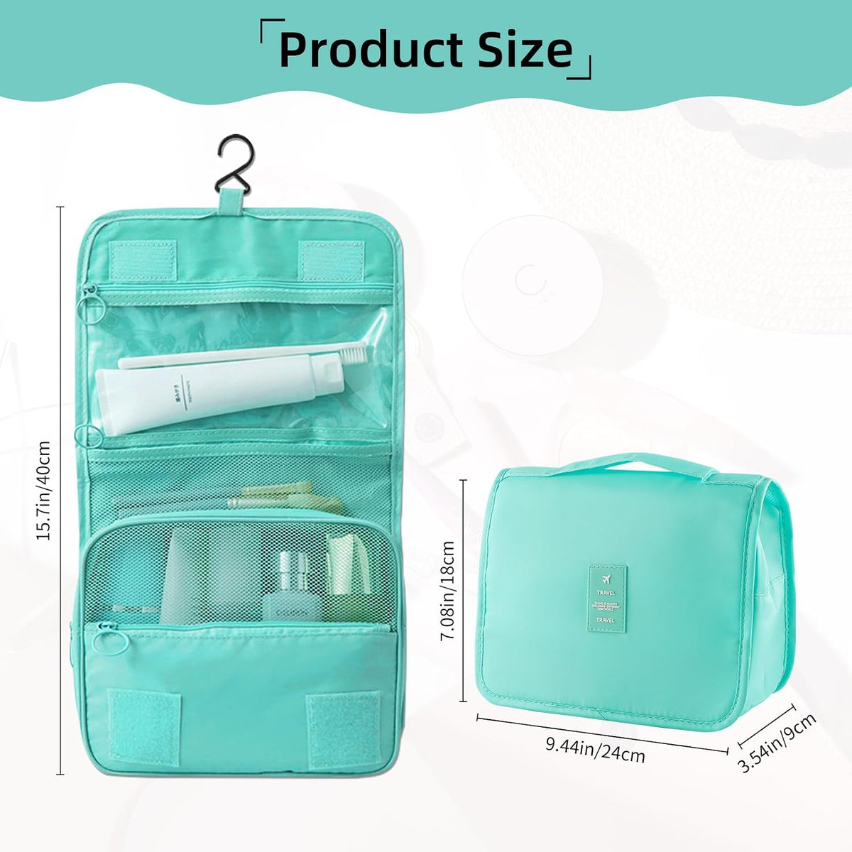 Foldable Hanging Travel Toiletry Bag,Waterproof Portable Travel Bags, Multifunction Travel Makeup Cosmetic Bag Organizer with Hanging Hook (Black)