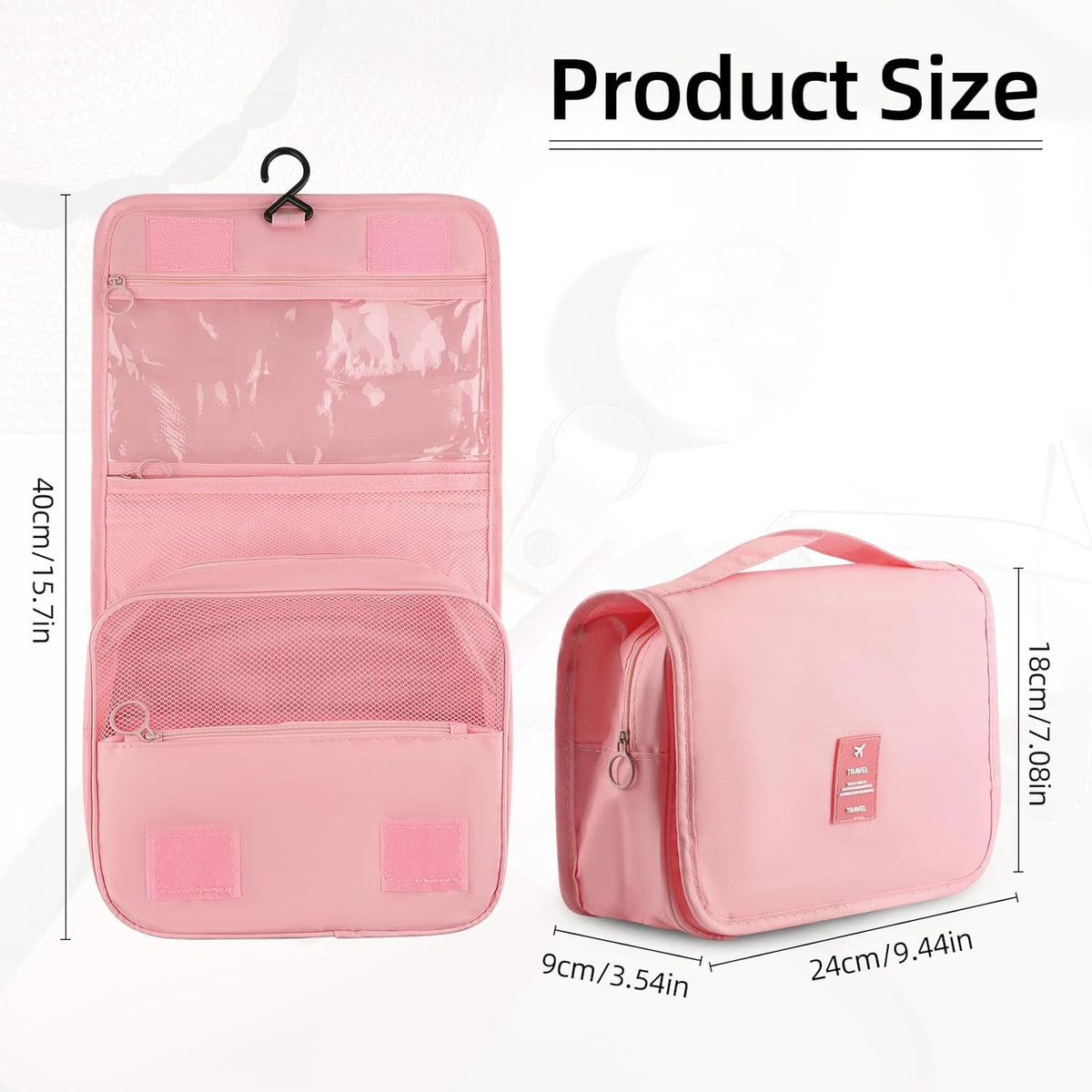 Foldable Hanging Travel Toiletry Bag,Waterproof Portable Travel Bags, Multifunction Travel Makeup Cosmetic Bag Organizer with Hanging Hook (Black)