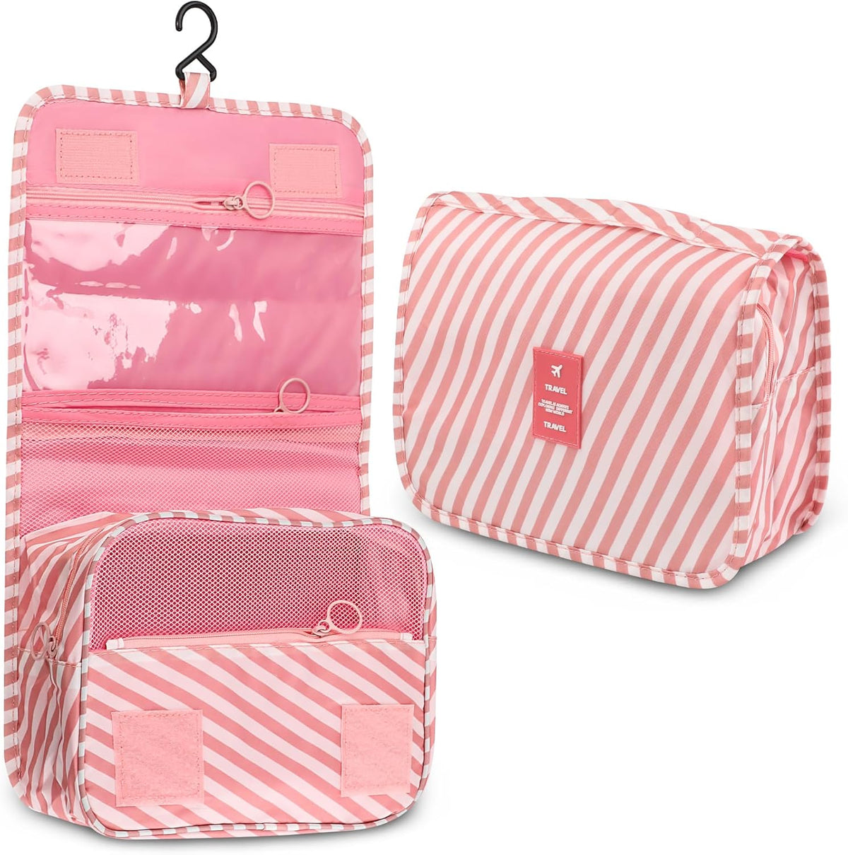 Foldable Hanging Travel Toiletry Bag,Waterproof Portable Travel Bags, Multifunction Travel Makeup Cosmetic Bag Organizer with Hanging Hook (Black)