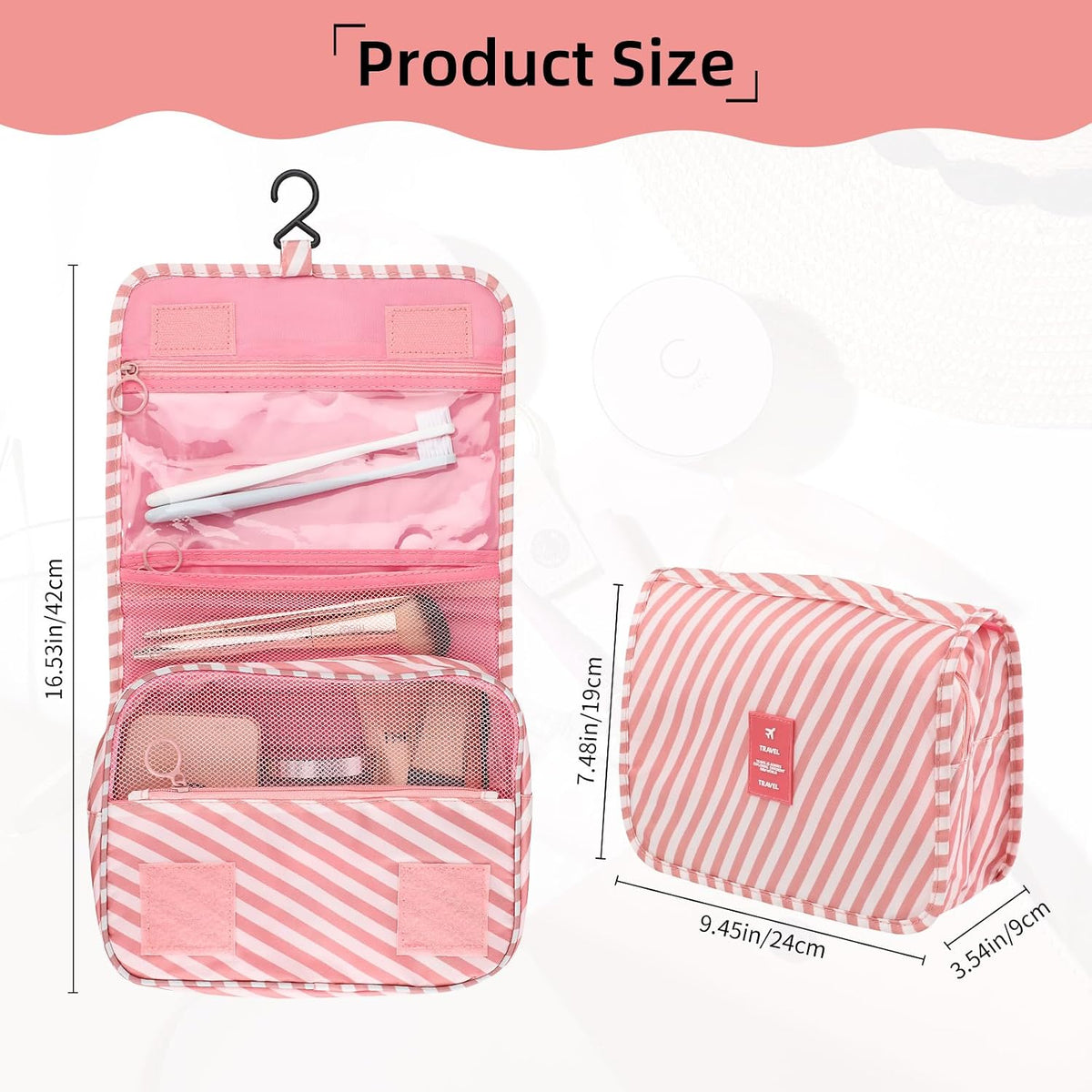 Foldable Hanging Travel Toiletry Bag,Waterproof Portable Travel Bags, Multifunction Travel Makeup Cosmetic Bag Organizer with Hanging Hook (Black)